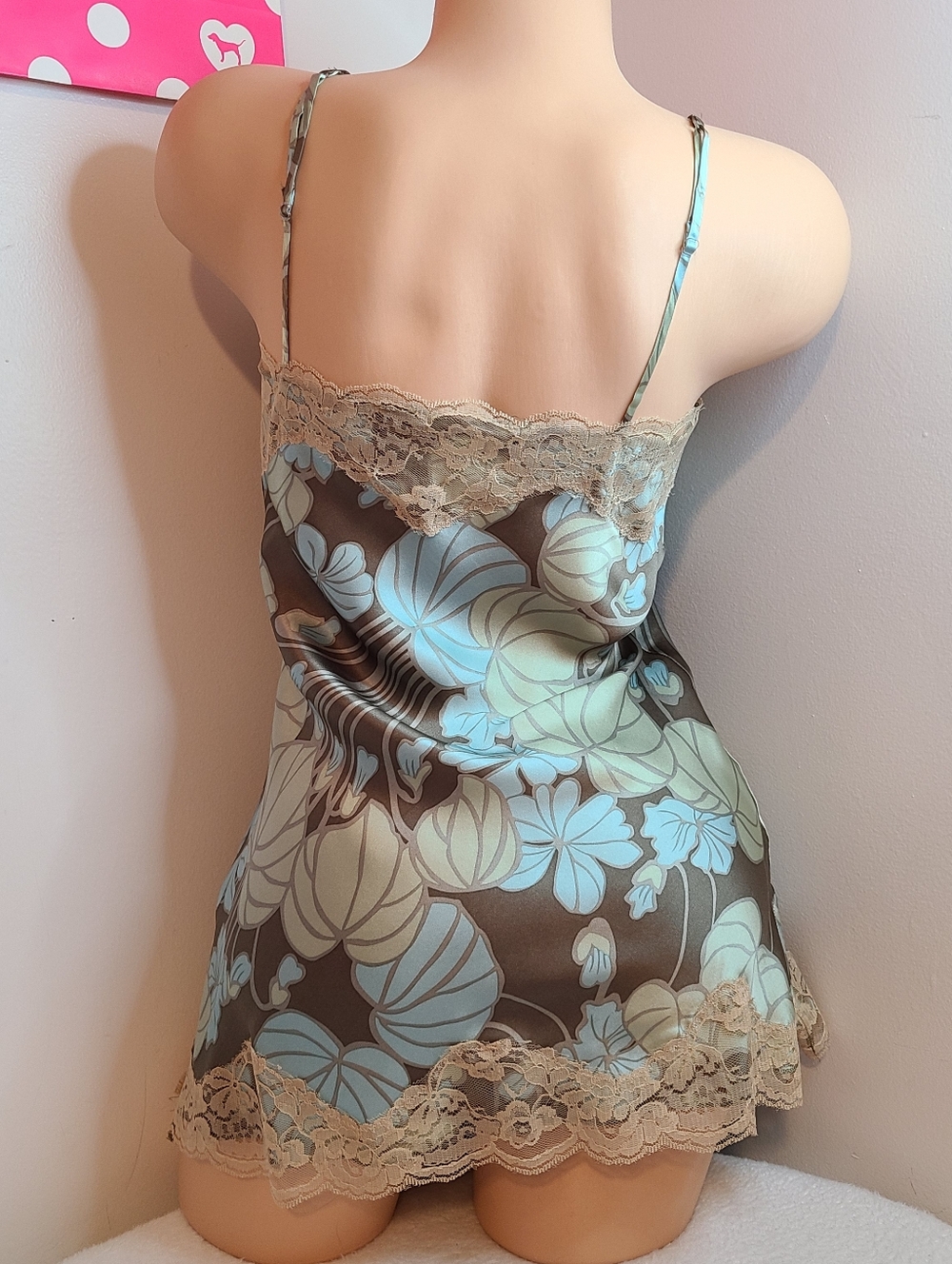VTG NY&CO 100% Silk & Lace Floral Print Camisole Size Sm Brown & Blue - Picture 5 of 8